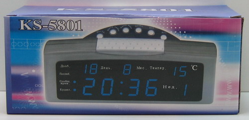 Часы-будильник электронные с темп. №5801 син. циф. дата
