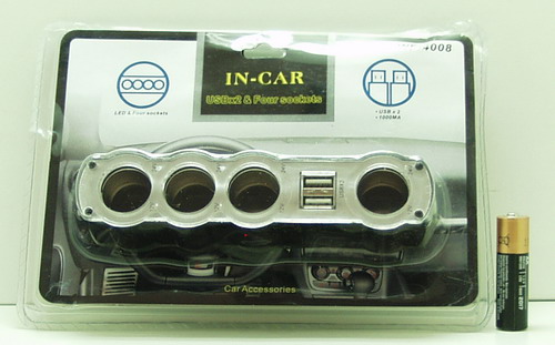 Разветвитель прикуривателя (4 вых.+2 USB) WF-4008 авто