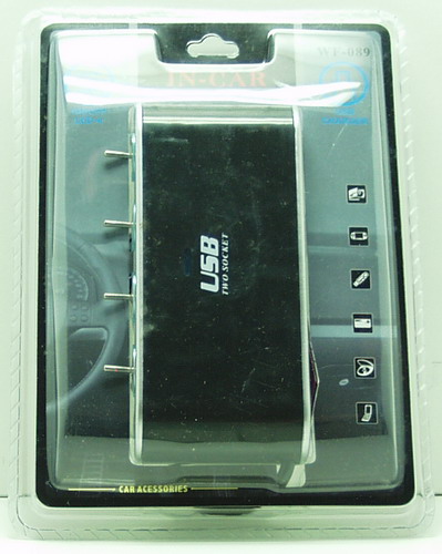 Разветвитель прикуривателя (4 вых.+USB) WF-0307 авто с выключ.