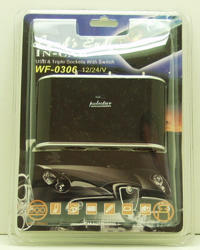 Разветвитель прикуривателя (3 вых.+USB) WF-0306 авто с выключ.