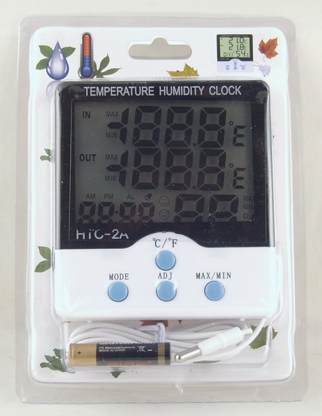 Термометр цифровой (внешний + внутр.) HTC-2A с гидрометром, часами