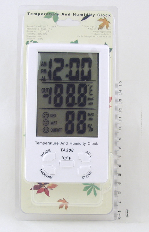 Термометр + гигрометр цифровой TA-308 с часами