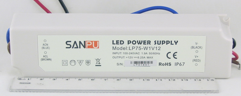 Блок питания для  светодиодных лент (6,25A 12V) LP-75W SANPU IP-67 влагозащищенный