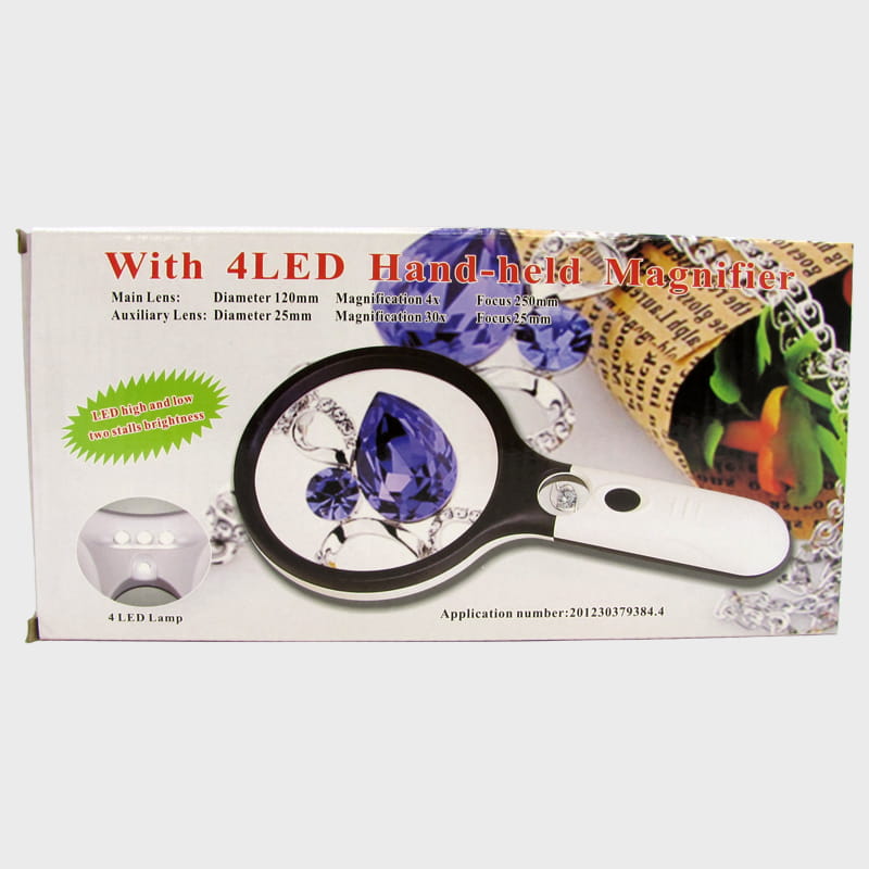 Лупа (120-4X / 25-30X) №70120B с подсв. 4 ярк двойная (от 3AA)