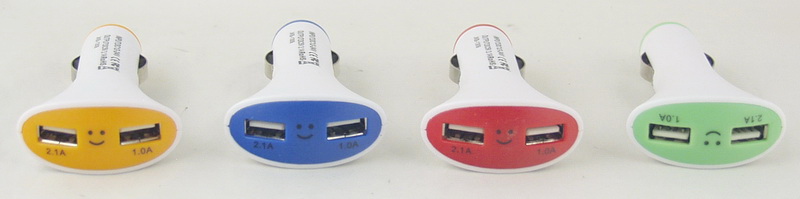 Зарядное устройство (2 USB) 5V 2,1/1A прикур. №1309 смайлик