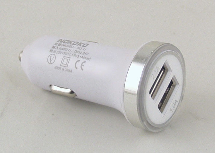Зарядное устройство (2 USB) 5V 2,1/1A прикур. KO-11 серебр.