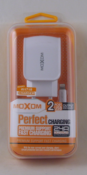 Сетевое зарядное устройство с кабелем LIGHTNING 2,4A MOXOM KH-25-I5 2USB