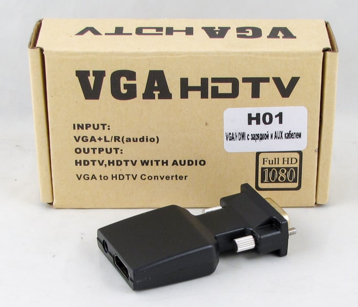 Переходник  VGA-HDMI+AUX+V8 H-01 1080P в коробке