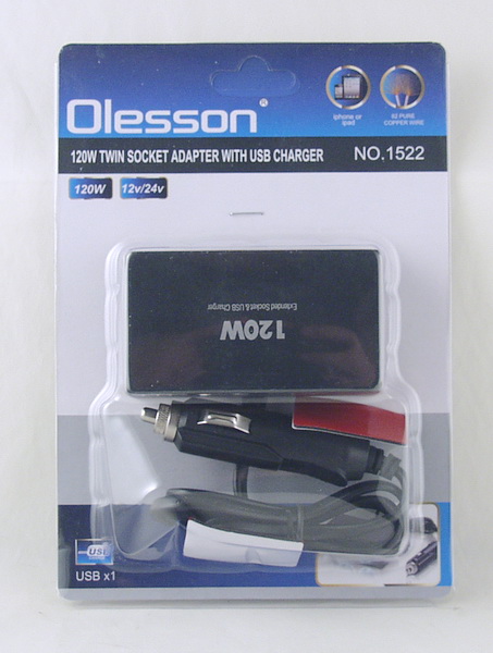 Разветвитель прикуривателя (2 вых.+USB) 1522 авто Olesson