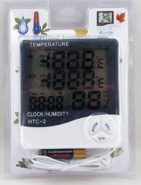 Термометр цифровой (внешний + внутр.) HTC-2B с гидрометром, часами