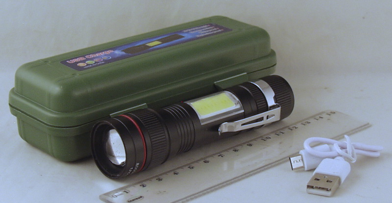 Фонарь светодиодный FA-520-T6 (1 мощ.+1 больш., акк.+  шнур microUSB) zoom в пластик. коробке
