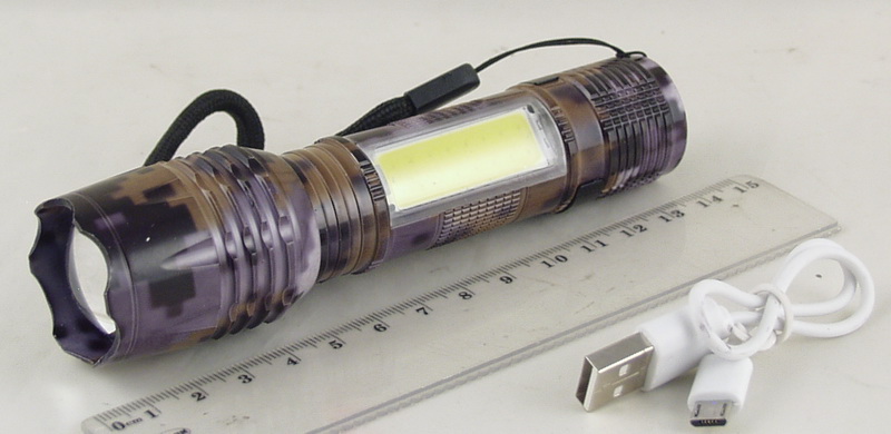 Фонарь светодиодный H-717M (1 мощ.+1 больш., акк.+  шнур microUSB) комуф. zoom