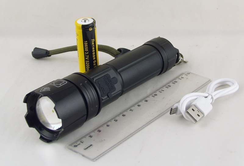 Фонарь светодиодный H-703-P90 (1 мощ., акк.+ шнур microUSB zoom