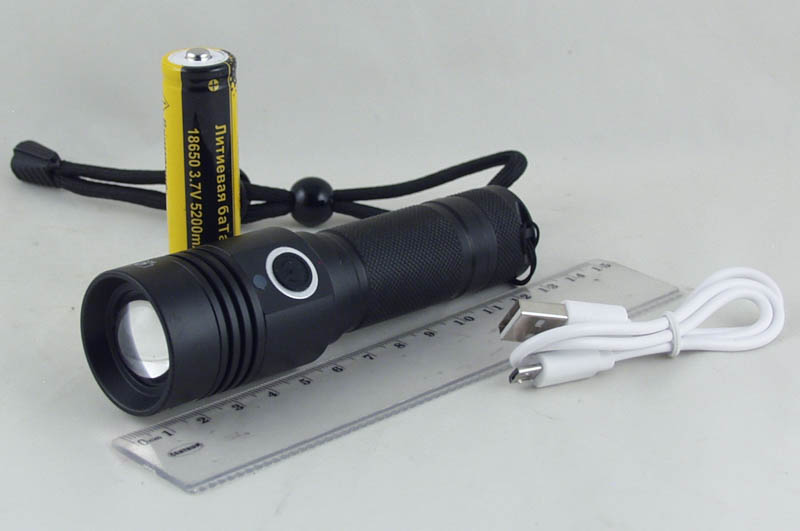 Фонарь светодиодный H-732-P50 (1 мощ., акк.+ шнур microUSB с магнитом zoom