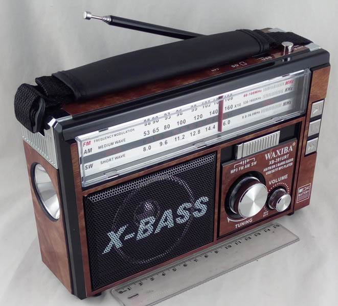Радиоприёмник XB-391URT (FM, AM, SW 3 Band) SD, USB сетев. встроен. аккум. с фонар.