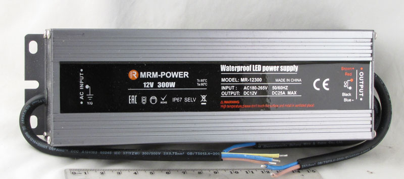 Блок питания для светодиодных лент (25A 12V) MR-12300 300W IP-67 влагозащищенный
