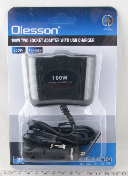 Разветвитель прикуривателя (2 вых.+USB) 1645 c проводом Olesson