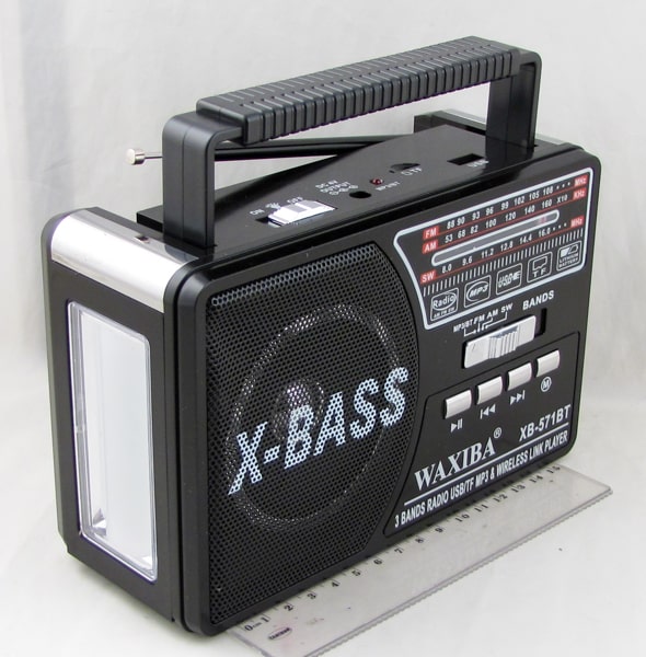 Радиоприёмник XB-571BT (FM/AM/SW) SD, USB аккум. 18650, шнур microUSB, фонарь, 2R20