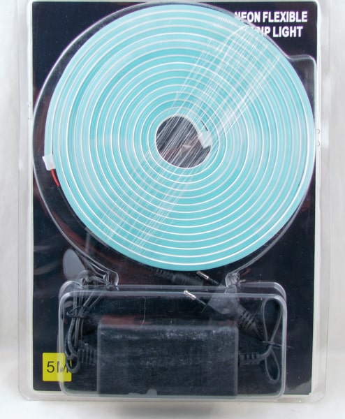 Светодиодная неоновая лента голубая (с блоком питания) 5м блистер
