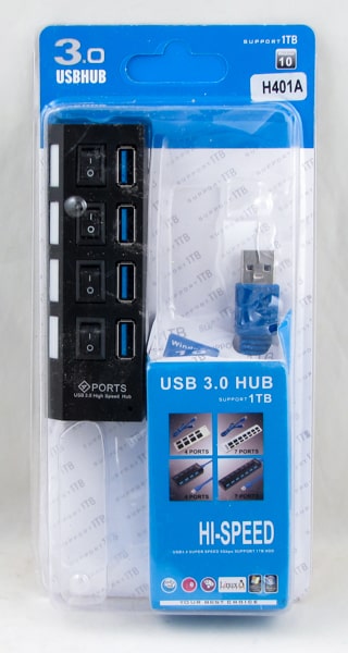 Разветвитель USB (4 входа) с выключат. №401A 3,0 черный