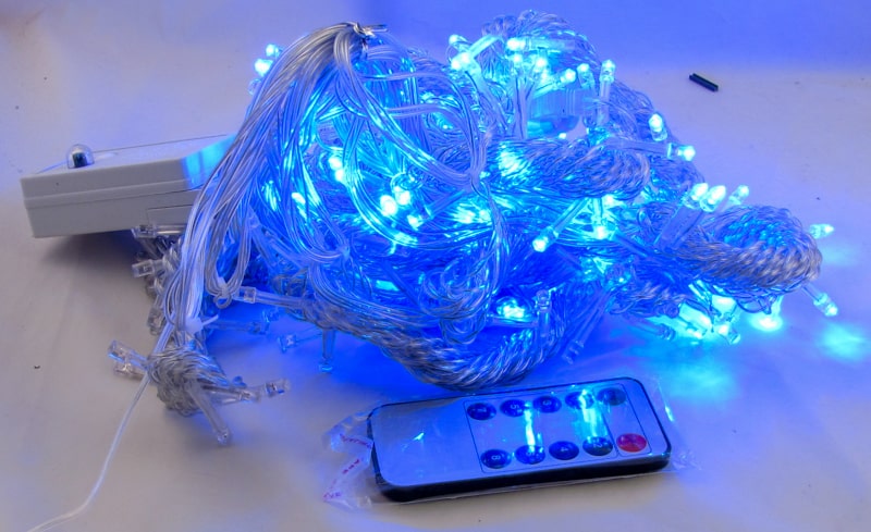 Гирлянда 600L (шторки) с пультом голубые 3*3м