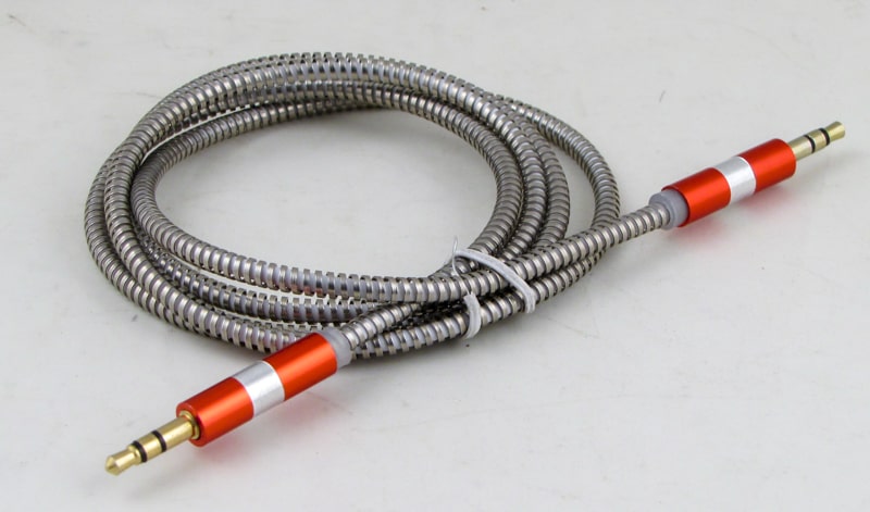 Шнур AUX (Джек 3,5 - Джек 3,5) 1м метал. M-301 красный