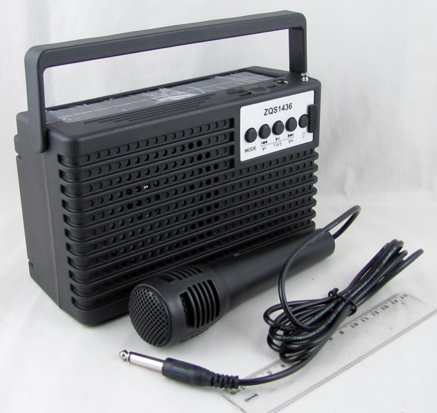 Колонка с микрофоном ZQS-1436 фонарь 20 ламп, солнечная батарея, Bluetooth
