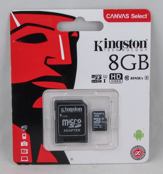 Карта памяти microSD Kingston 8Gb с адаптером SD, класс 10