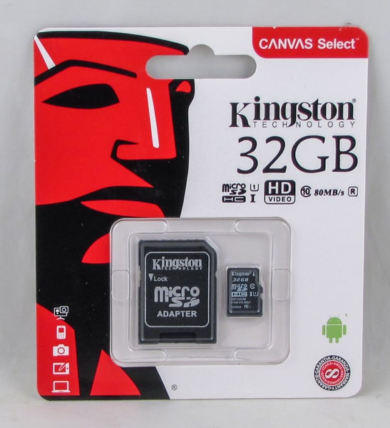 Карта памяти microSD Kingston 32Gb с адаптером SD, класс 10