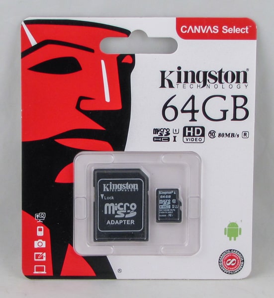 Карта памяти microSD Kingston 64Gb с адаптером SD, класс 10