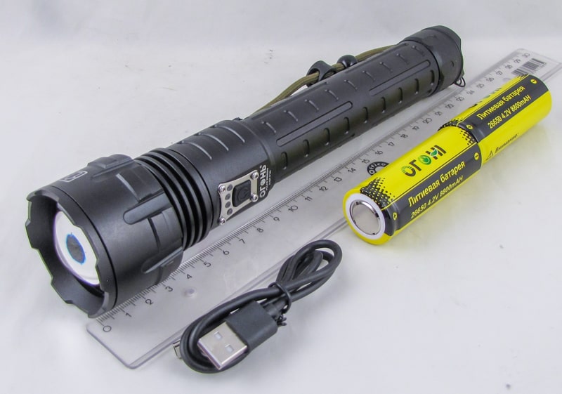 Фонарь светодиодный H-937-P160 (1 мощ., 2 акк.26650, шнур microUSB) zoom с индикат.