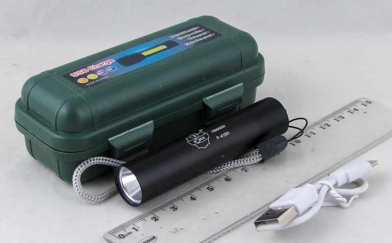 Фонарь P-41001 светодиодный (1 мощ., акк., шнур microUSB) пласт. коробка