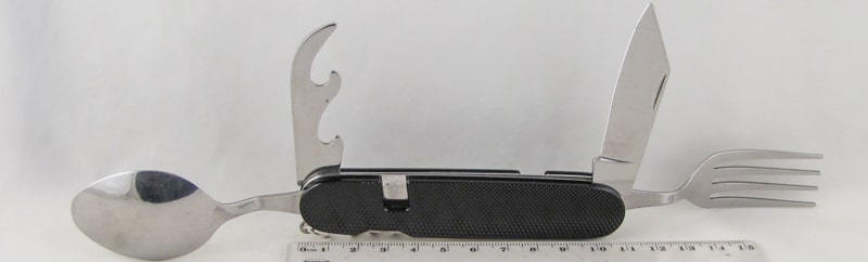 Туристический набор HX-3503 черный (вилка, ложка, нож, открывалка, штопор)