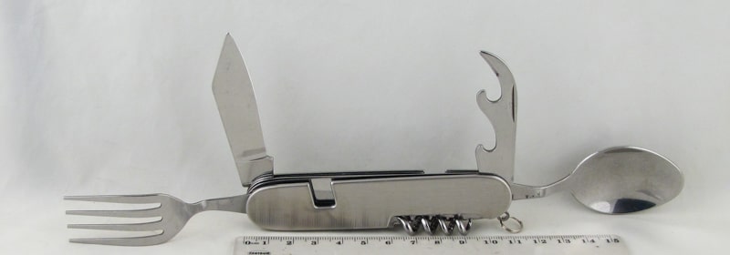 Туристический набор HX-3505 серебр. (вилка, ложка, нож, открывалка, штопор) 107мм