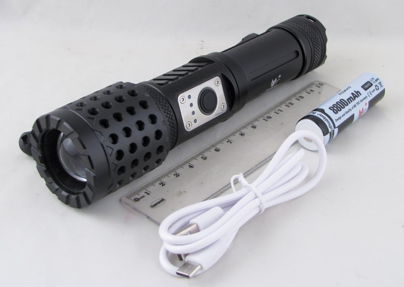 Фонарь светодиодный HD-03-TG (1 мощ., акк.+ TYPE-C) с индикатором, zoom