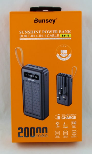 PowerBank 1USB BY-14 черный 20000mAh TYPE-C/Micro/Lightning/USB 4в1 дисплей, фонарик, солнечная батарея