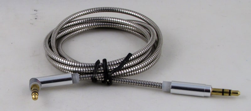 Шнур AUX (Джек 3,5 - Джек 3,5) 1м метал. угловой M-11 серебр.