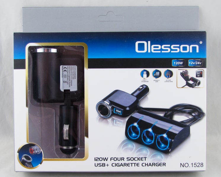Разветвитель прикуривателя (3+1 вых.+USB) 1528 с подсветкой Olesson