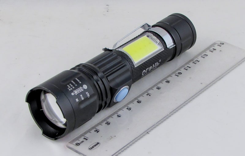 Фонарь светодиодный H-3009-TG (1 мощ.+ 1 больш., мигалка красн., акк., USB) с магнитом, zoom