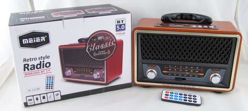 Радиоприёмник M-157BT (FM,AM,SW) сетев. TF, USB, аккум.18650 с пультом, Bluetooth ретро