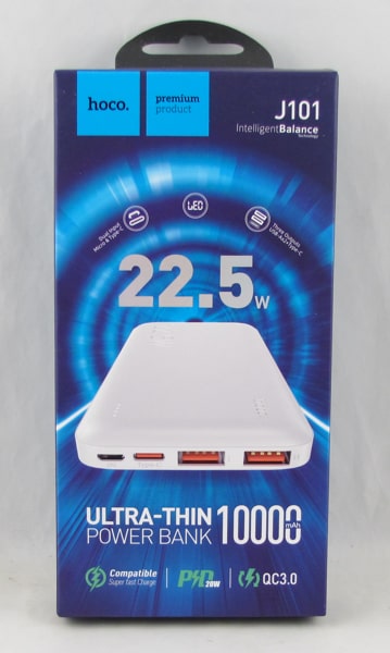 PowerBank 2USB J-101 10000mAh белый TYPE-C/Micro PD20W HOCO с индикатором, быстрая зарядка