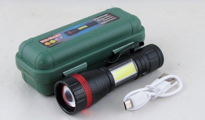 Фонарь светодиодный RE-501 (1 мощ.+1 больш., акк.+  шнур microUSB) с подсветкой, zoom
