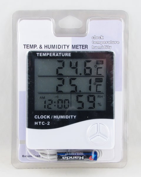 Термометр цифровой (внешний датчик) HTC-2R(W04) с гидрометром, часами