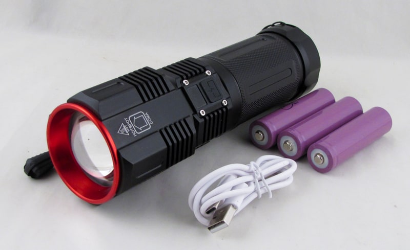 Фонарь светодиодный H-2211-TG (1 мощ., 3 акк.18650, шнур TYPE-C, вых,USB) с индикатором, zoom