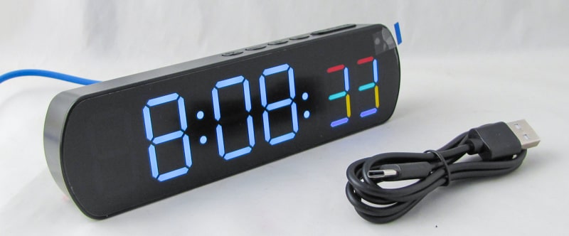 Часы-будильник электронные RE-6639 черный корпус (белые+раноцветные цифры)