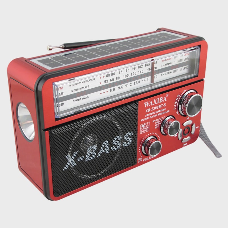 Радиоприёмник XB-2302BT-S 3 band (FM/AM/SW) USB, TF, аккум. 18650, фонарь, солнеч. батарея, Bluetooth