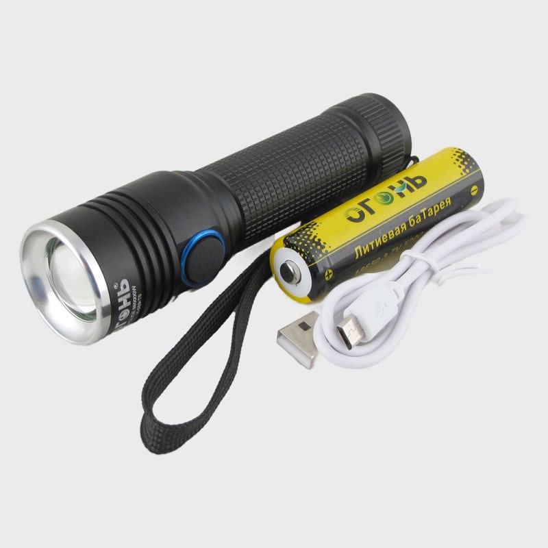 Фонарь светодиодный H-889-T6 (1 мощ., акк.18650, шнур microUSB) zoom