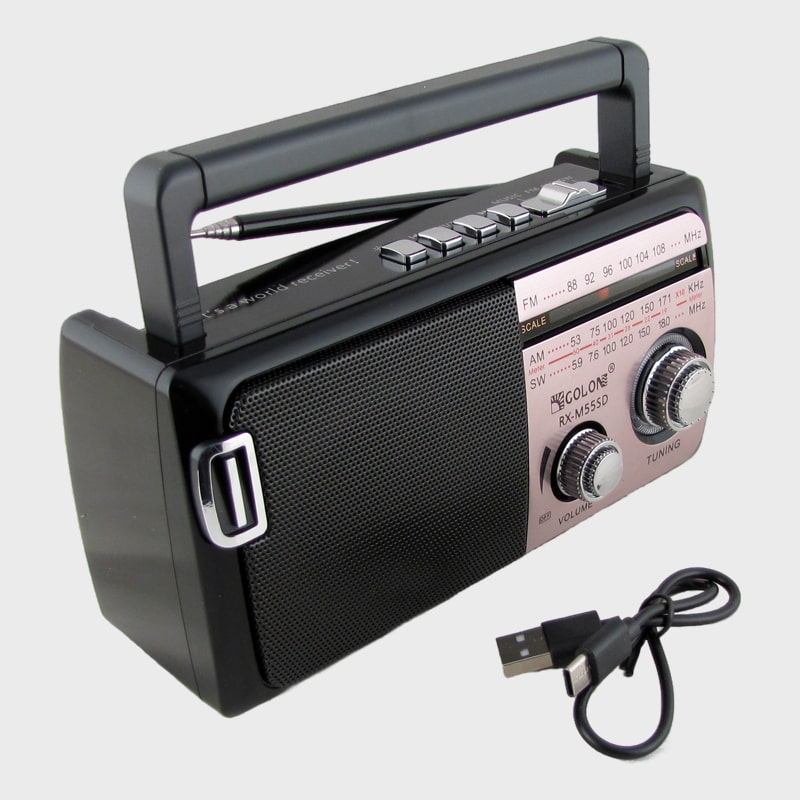 Радиоприёмник RX-M55SD (FM/AM/SW) USB, TF, аккум.18650, шнур TYPE-C GOLON с солнечной батареей