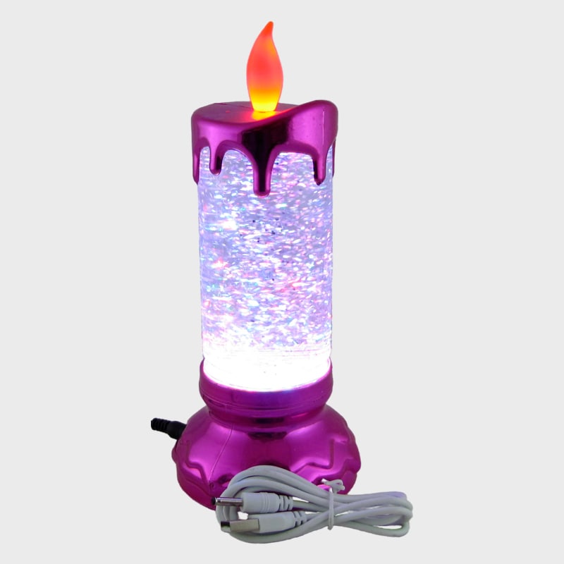 Светильник настольный светодиодный 20 см (свеча малиновая) разноцветная с подсветкой