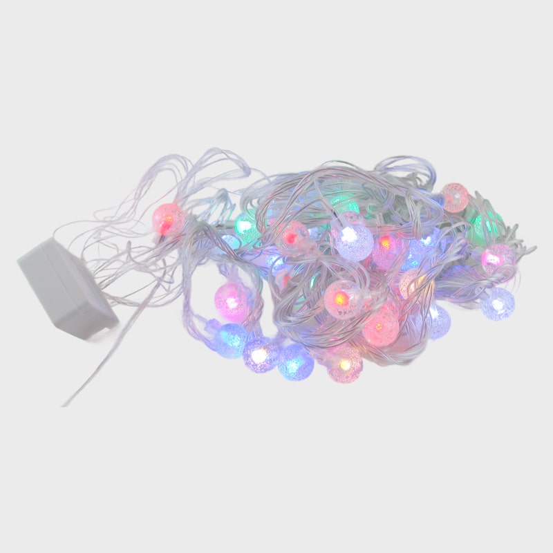Гирлянда - шарики 15мм  разноцветная 6м прозрачный шнур 